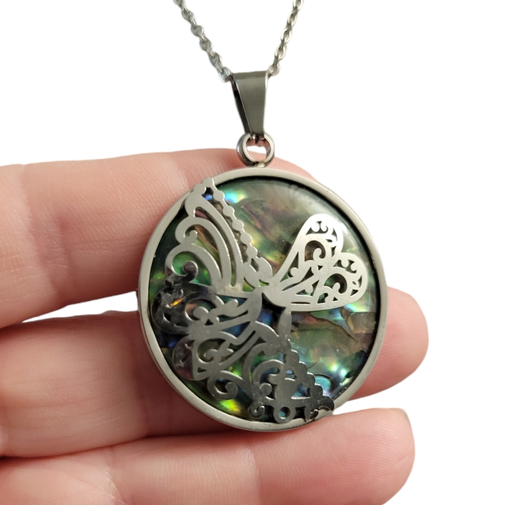 Abalone Shell Dragonfly Pendant Necklace